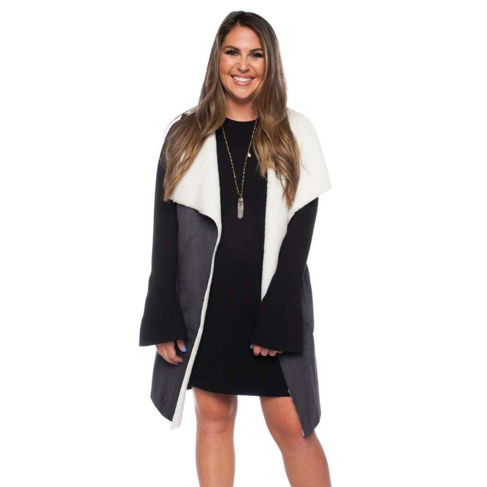 BuddyLove dark grey suede vest with soft fur liner. Size M/L NWT